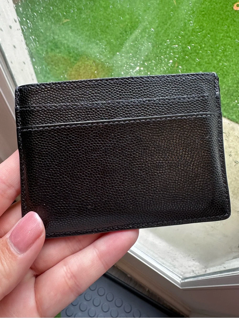 Saint Laurent Black Textured Leather YSL Card Holder